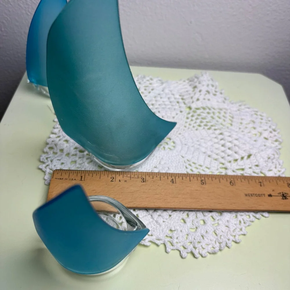 Design Ideas 3 Regatta Sailboat Votive Holders Blue Frosted Glass Nautical Decor
